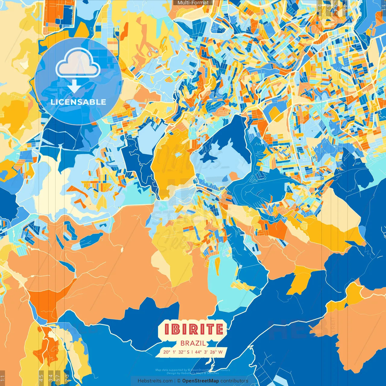 Ibirite, Brazil blue and orange vector art map template