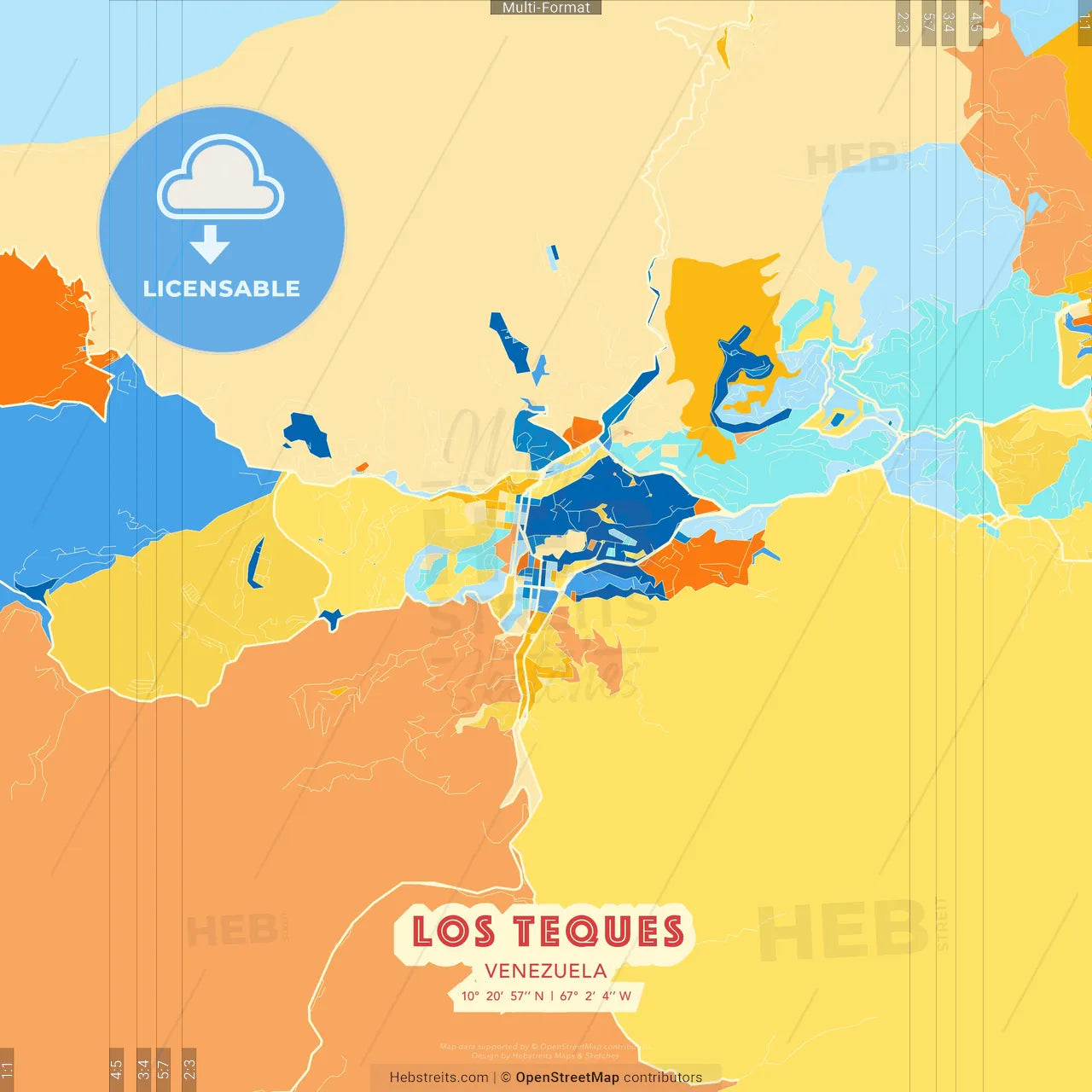 Los Teques, Venezuela blue and orange vector art map template