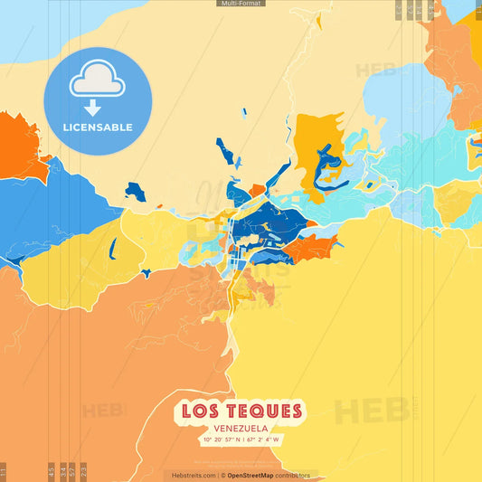 Los Teques, Venezuela blue and orange vector art map template