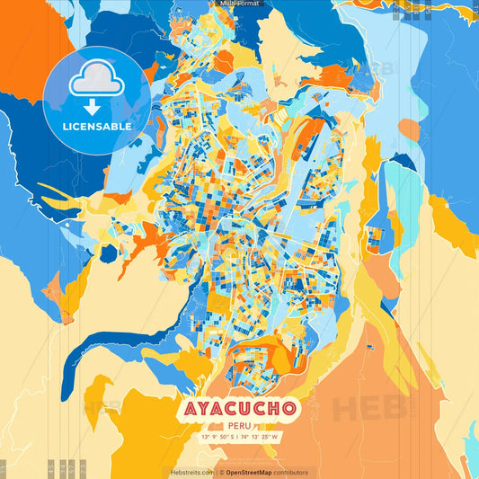 Ayacucho, Peru blue and orange vector art map template
