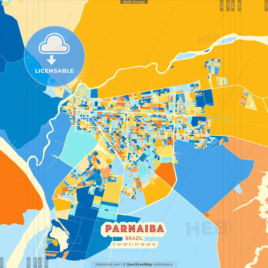 Parnaiba, Brazil blue and orange vector art map template