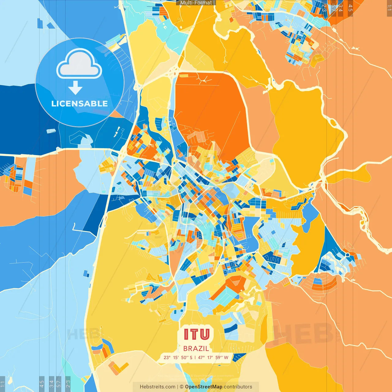 Itu, Brazil blue and orange vector art map template