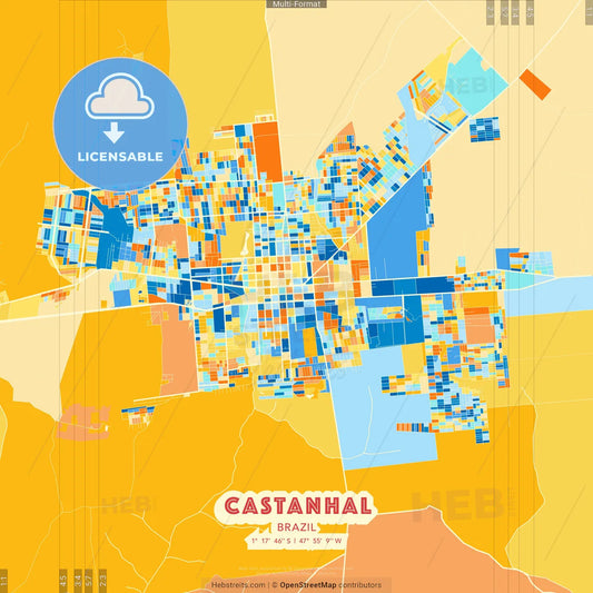 Castanhal, Brazil blue and orange vector art map template