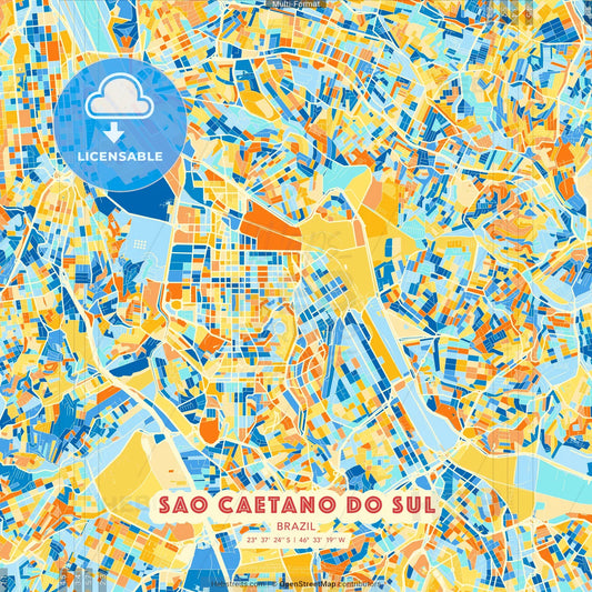 Sao Caetano do Sul, Brazil blue and orange vector art map template