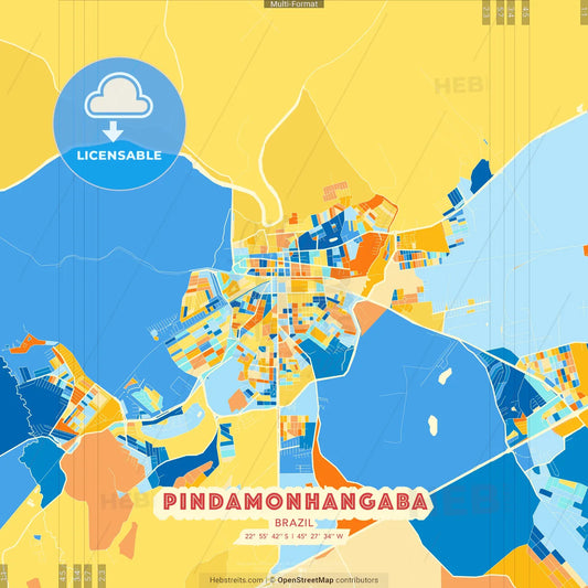 Pindamonhangaba, Brazil blue and orange vector art map template