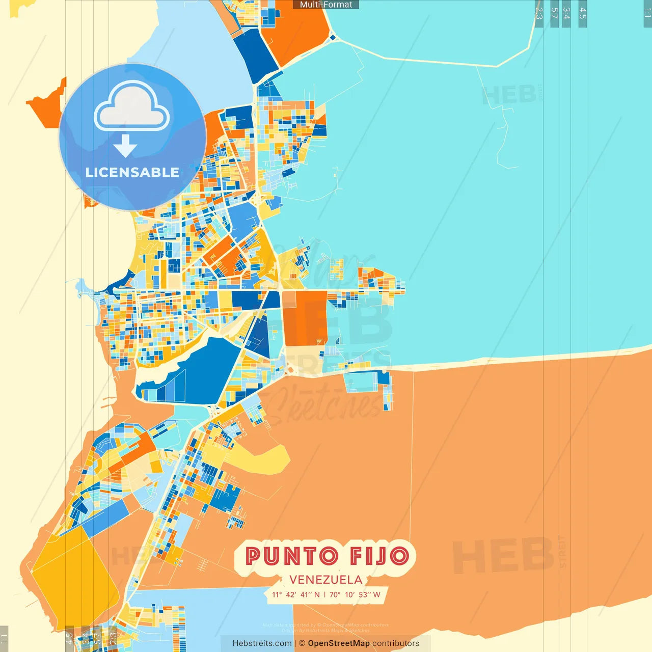 Punto Fijo, Venezuela blue and orange vector art map template