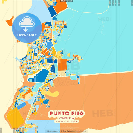 Punto Fijo, Venezuela blue and orange vector art map template