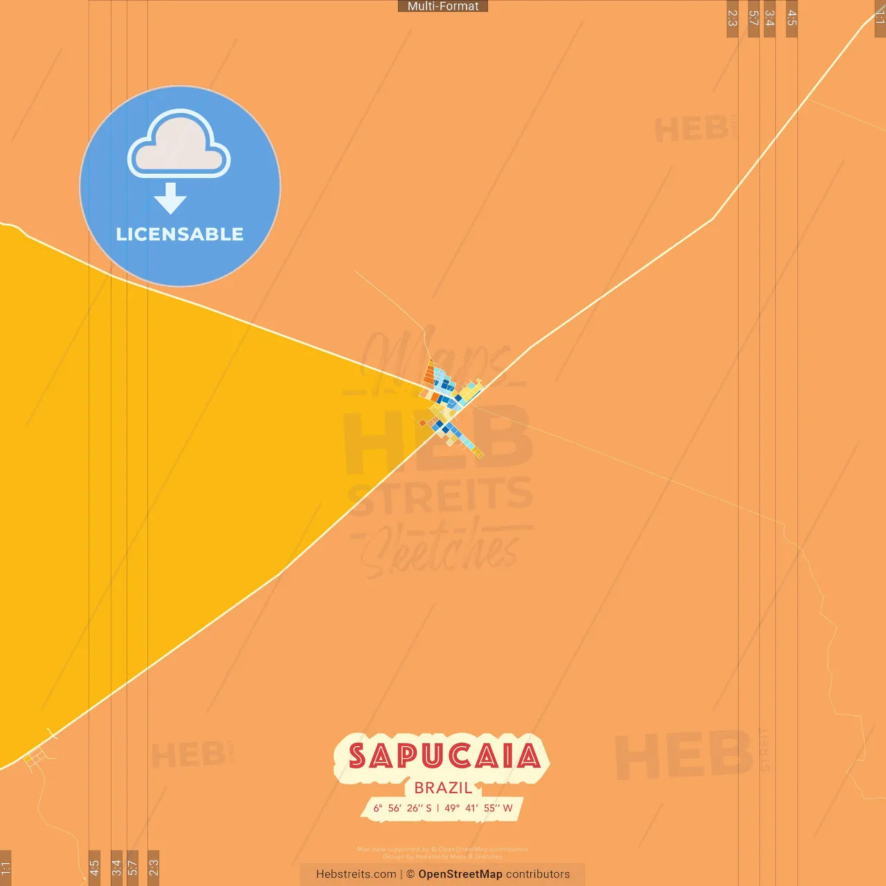 Sapucaia, Brazil blue and orange vector art map template