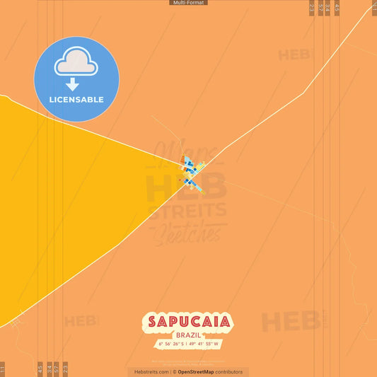 Sapucaia, Brazil blue and orange vector art map template