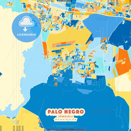 Palo Negro, Venezuela blue and orange vector art map template