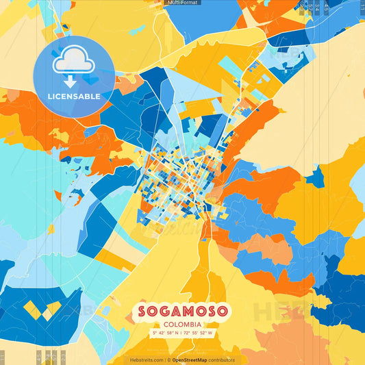 Sogamoso, Colombia blue and orange vector art map template