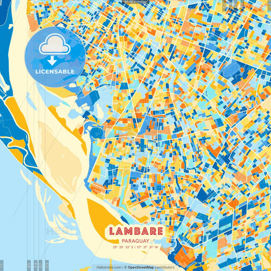 Lambare, Paraguay blue and orange vector art map template