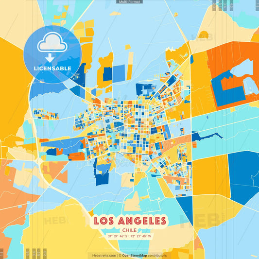 Los Angeles, Chile blue and orange vector art map template