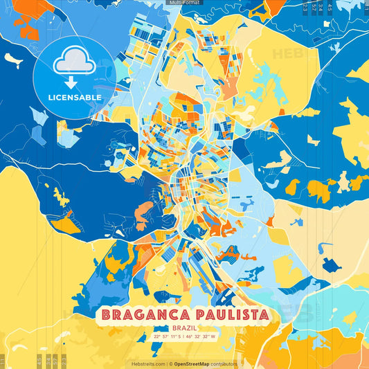 Braganca Paulista, Brazil blue and orange vector art map template