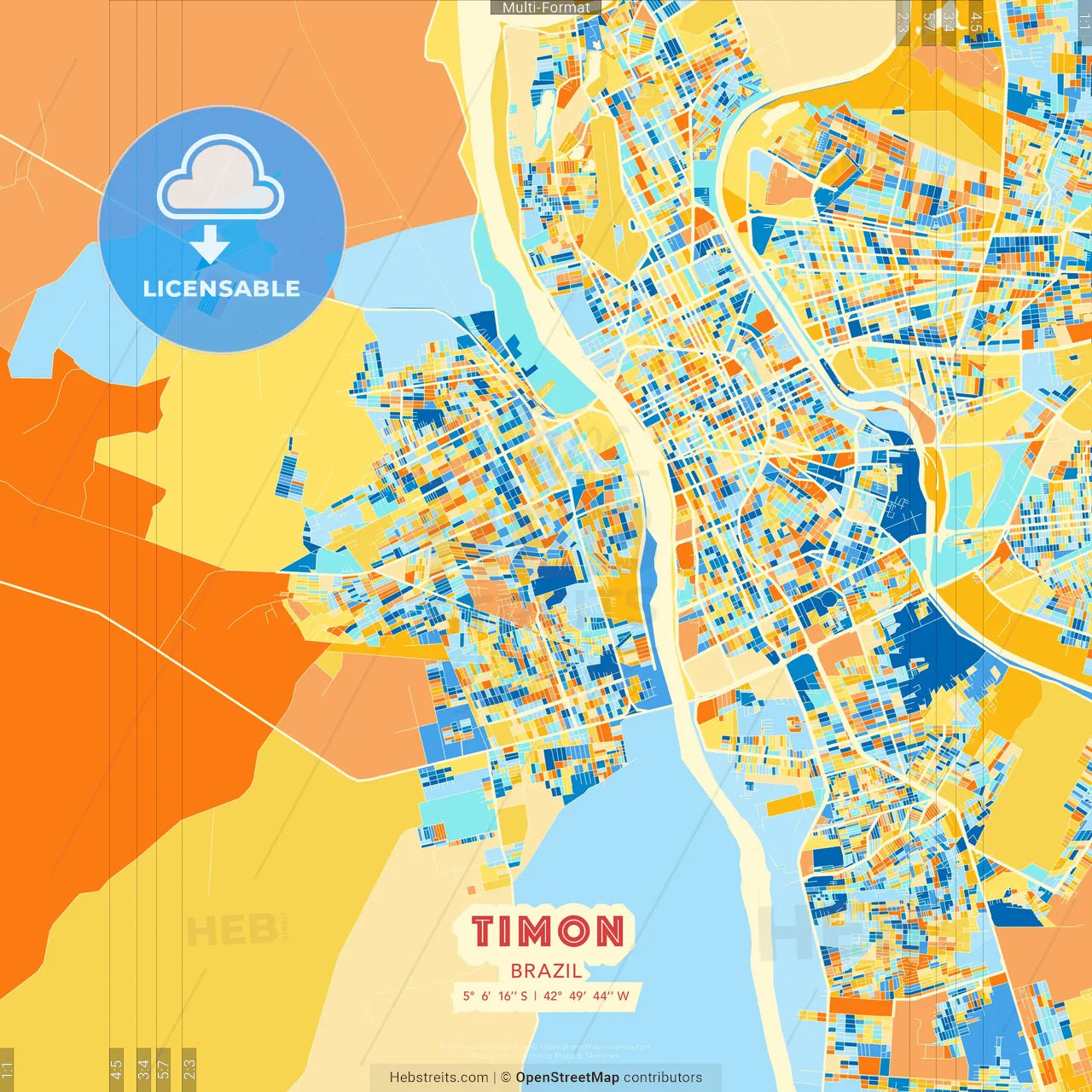 Timon, Brazil blue and orange vector art map template