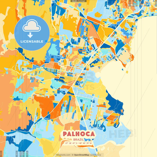 Palhoca, Brazil blue and orange vector art map template
