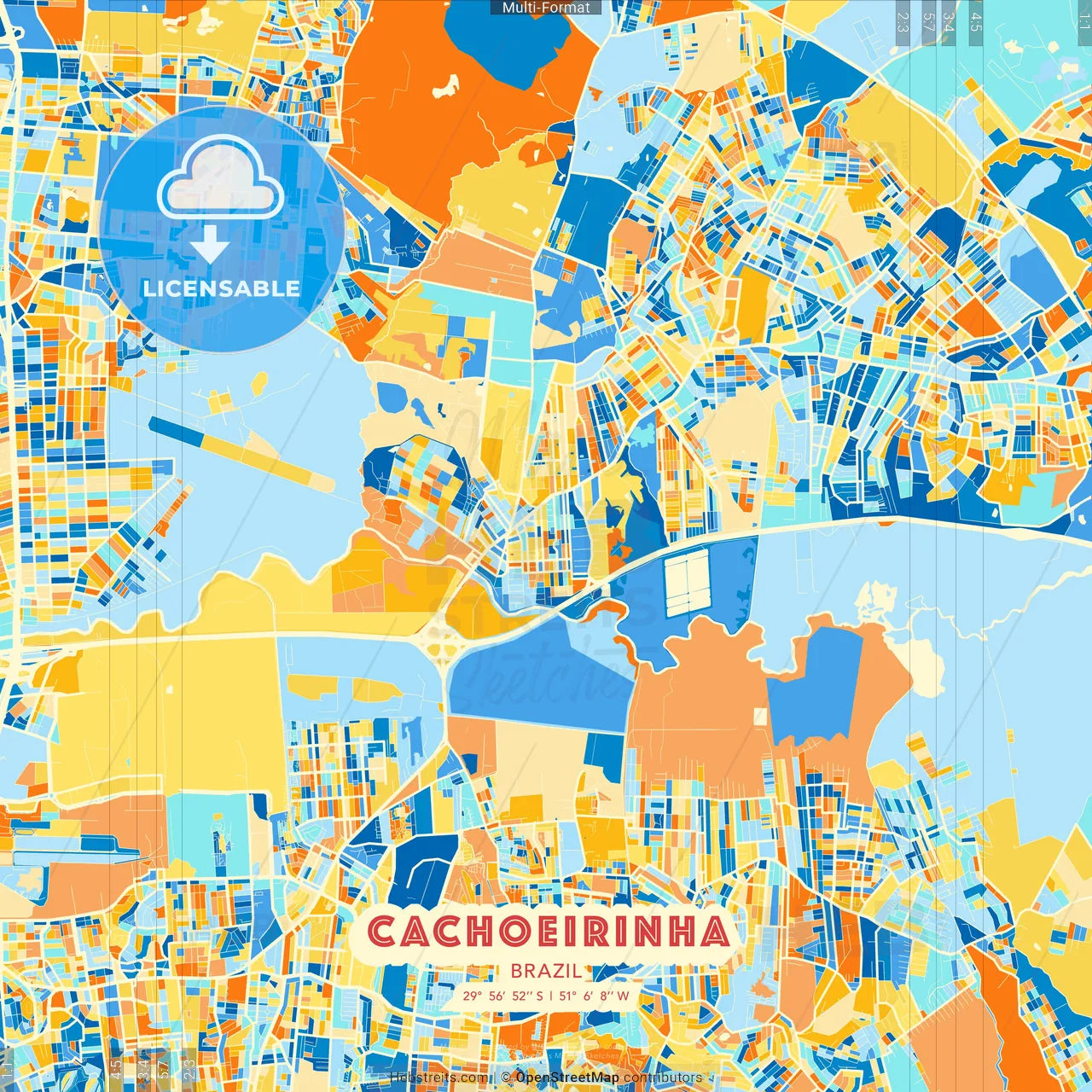 Cachoeirinha, Brazil blue and orange vector art map template