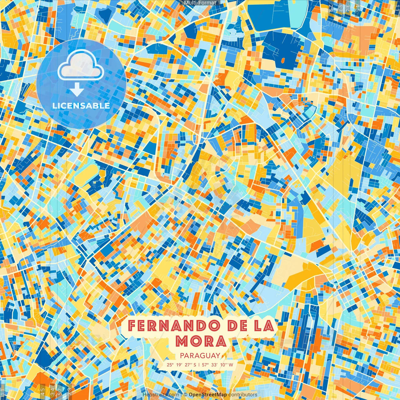 Fernando de la Mora, Paraguay blue and orange vector art map template