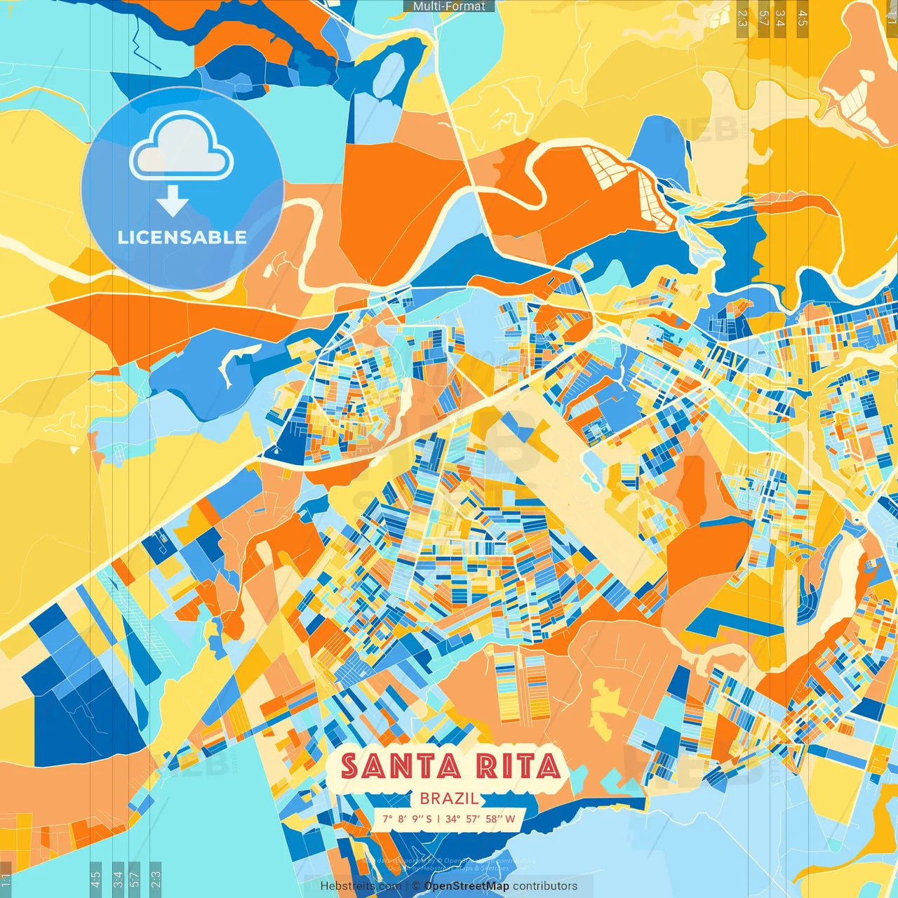Santa Rita, Brazil blue and orange vector art map template