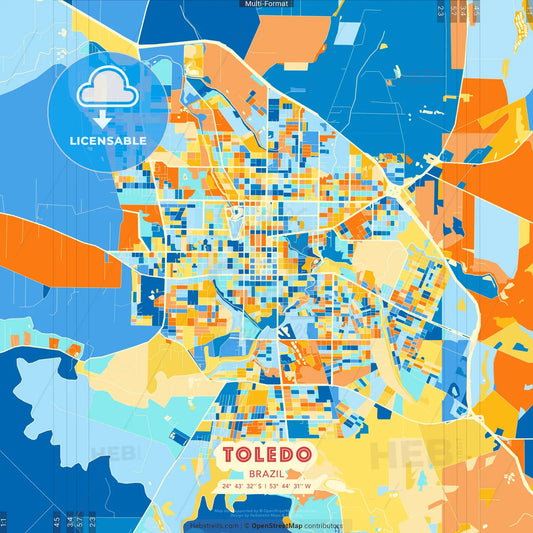 Toledo, Brazil blue and orange vector art map template