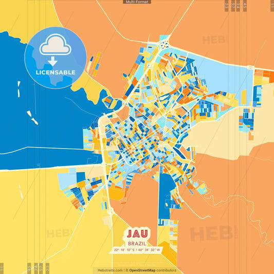 Jau, Brazil blue and orange vector art map template