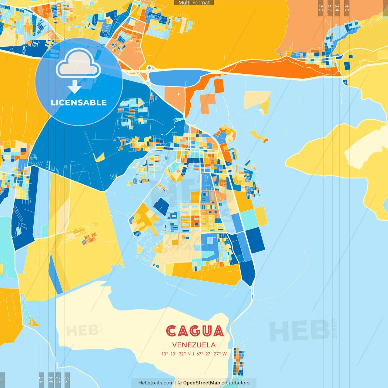 Cagua, Venezuela blue and orange vector art map template