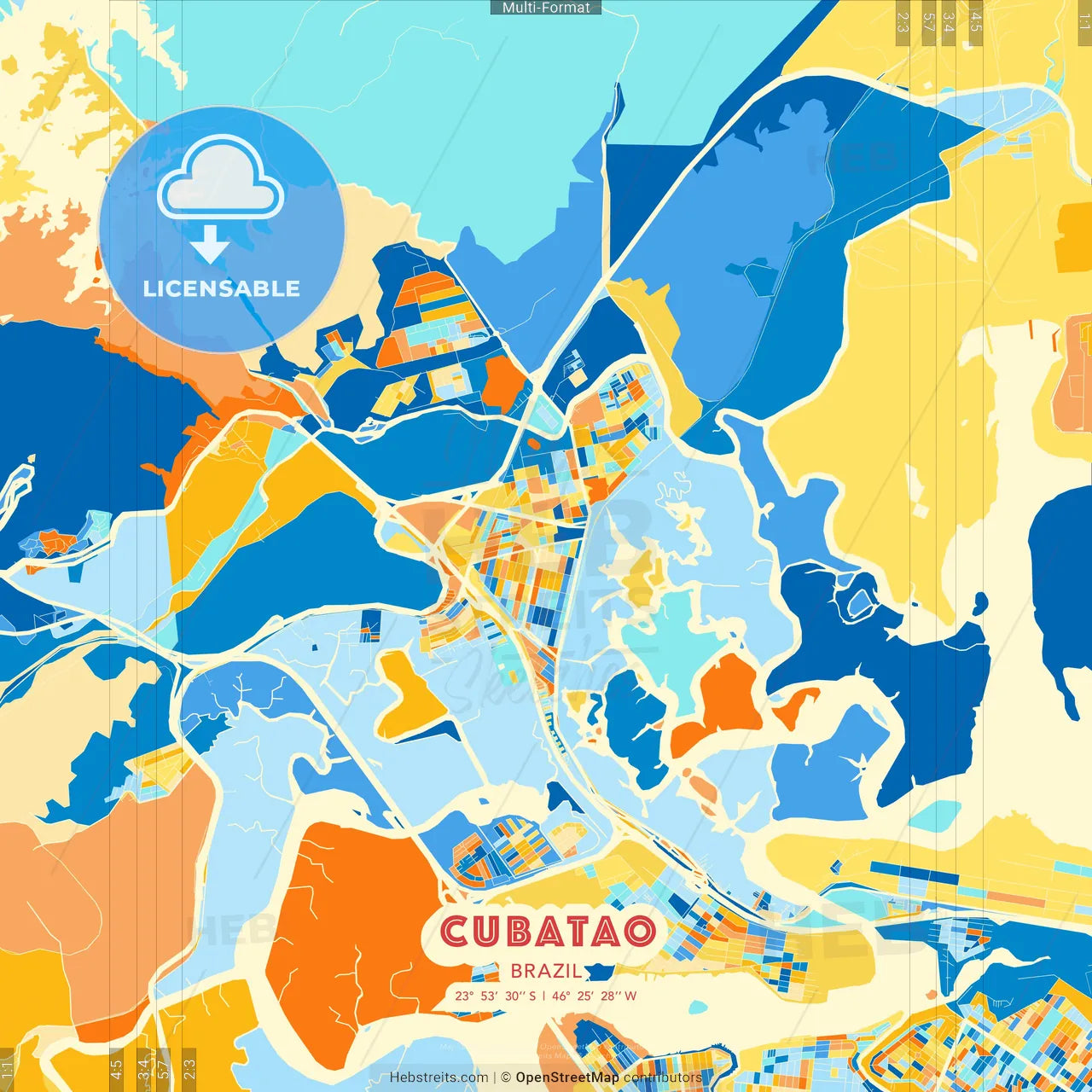 Cubatao, Brazil blue and orange vector art map template