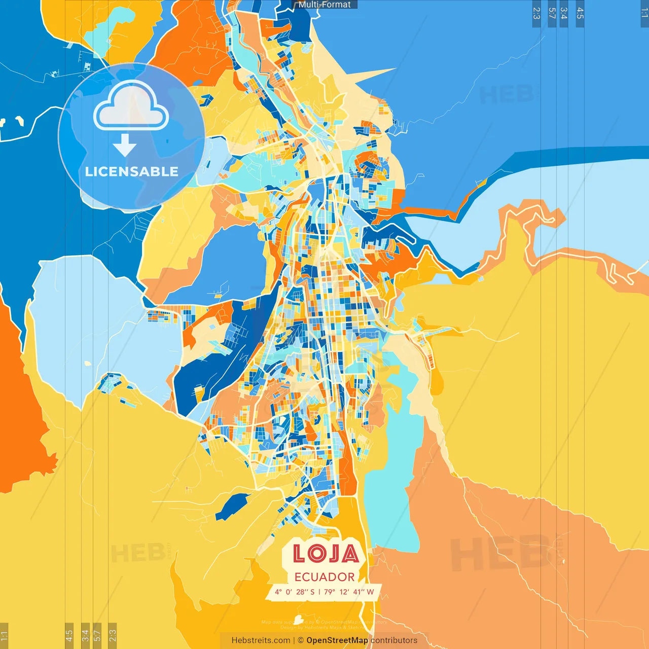 Loja, Ecuador blue and orange vector art map template
