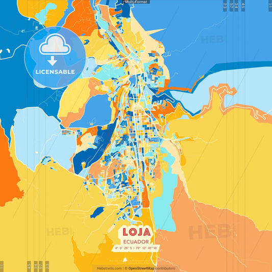 Loja, Ecuador blue and orange vector art map template