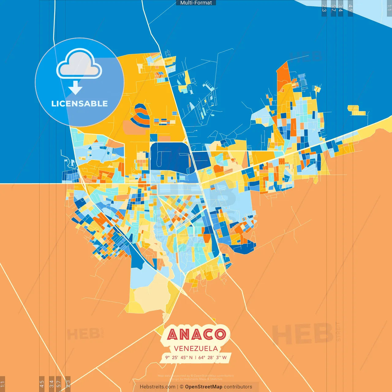 Anaco, Venezuela blue and orange vector art map template