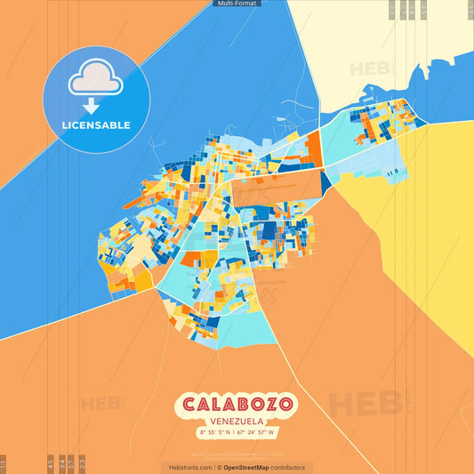 Calabozo, Venezuela blue and orange vector art map template