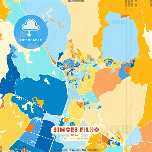 Simoes Filho, Brazil blue and orange vector art map template