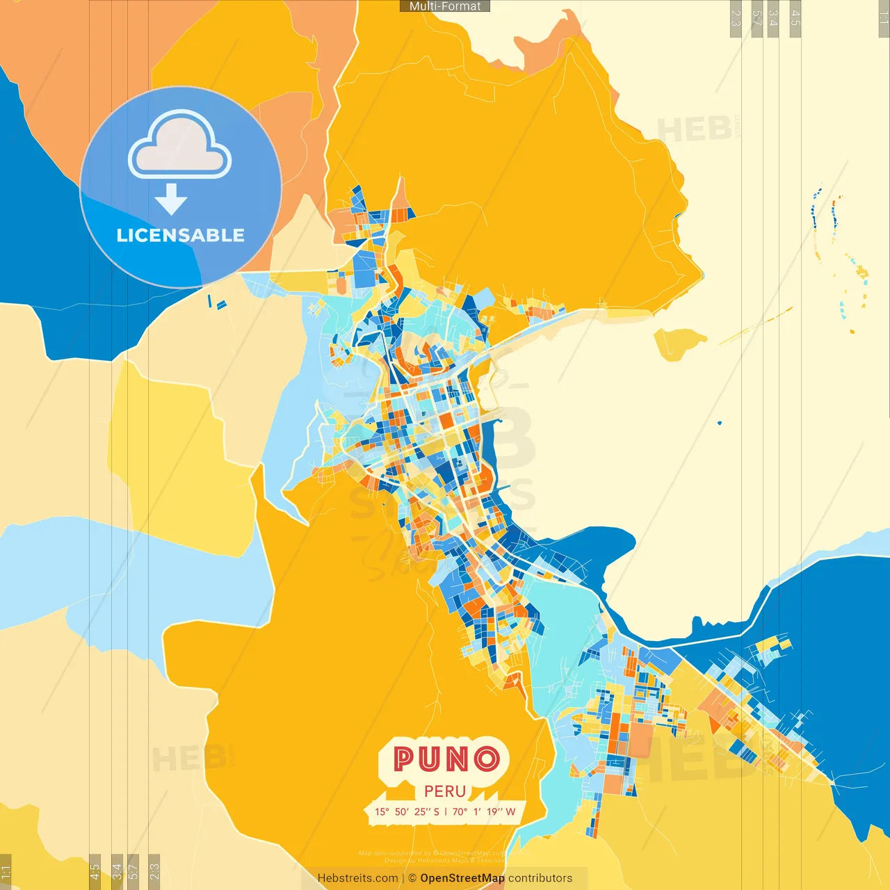 Puno, Peru blue and orange vector art map template