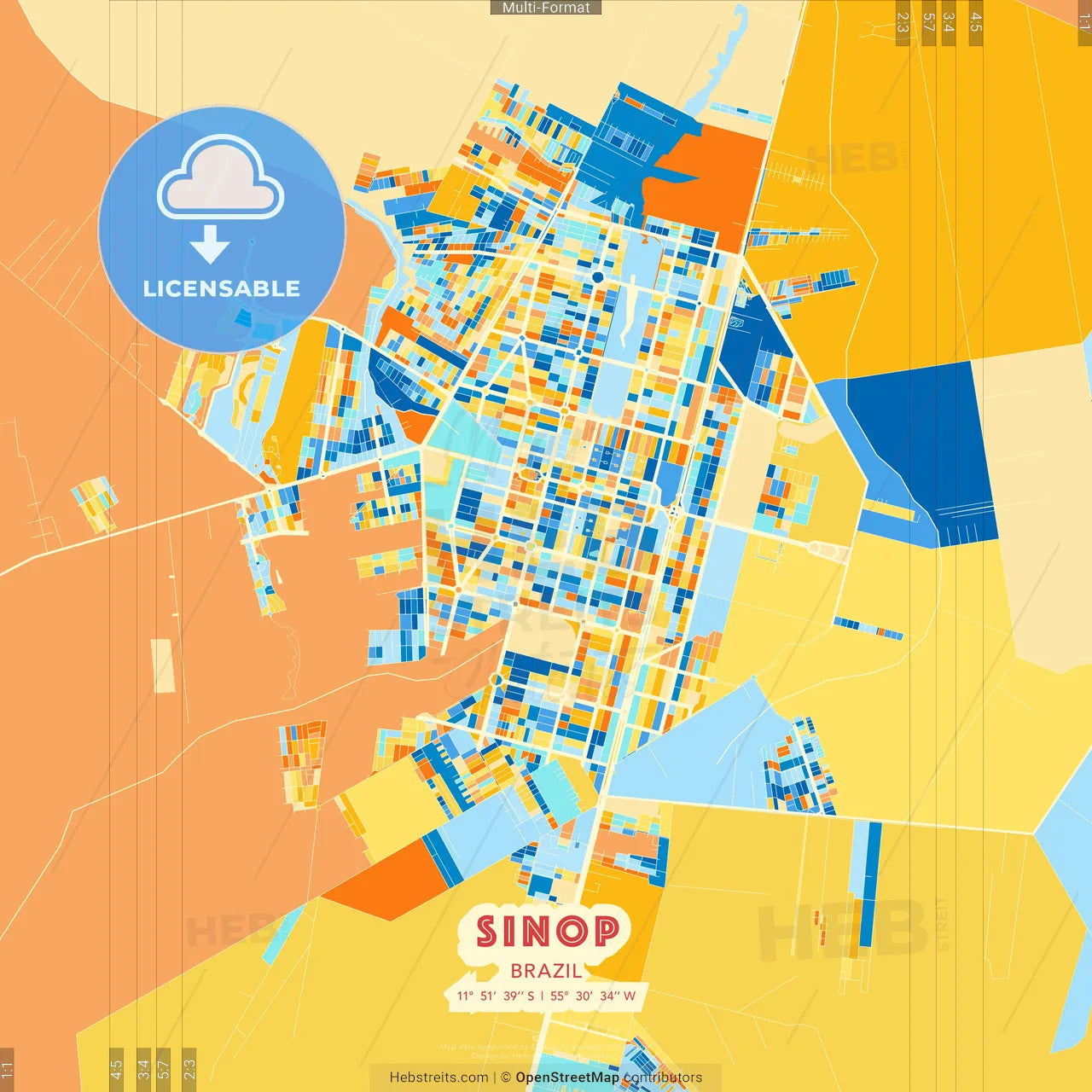 Sinop, Brazil blue and orange vector art map template