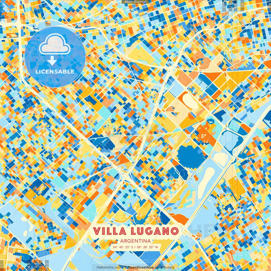 Villa Lugano, Argentina blue and orange vector art map template
