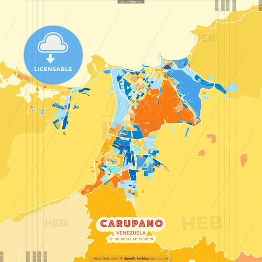 Carupano, Venezuela blue and orange vector art map template