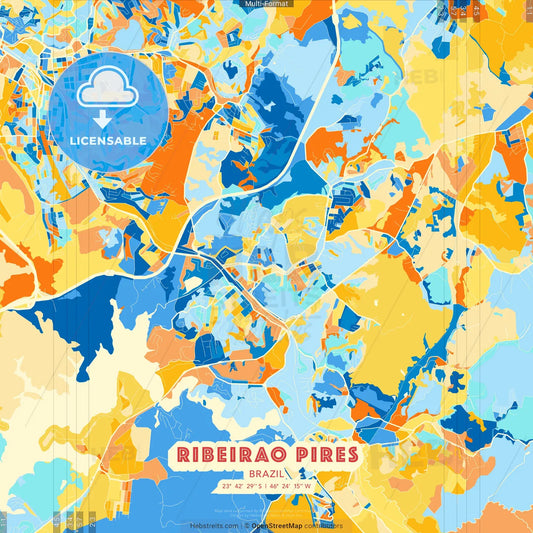 Ribeirao Pires, Brazil blue and orange vector art map template