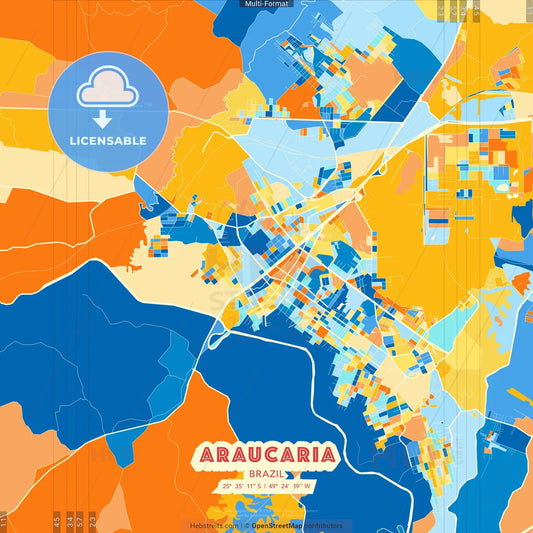 Araucaria, Brazil blue and orange vector art map template