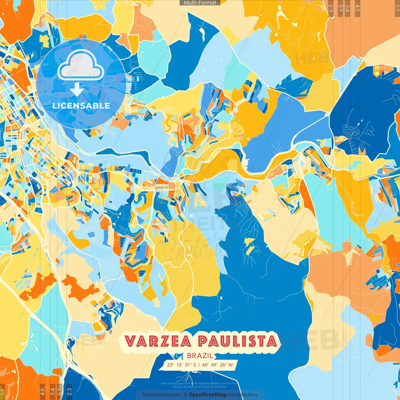 Varzea Paulista, Brazil blue and orange vector art map template
