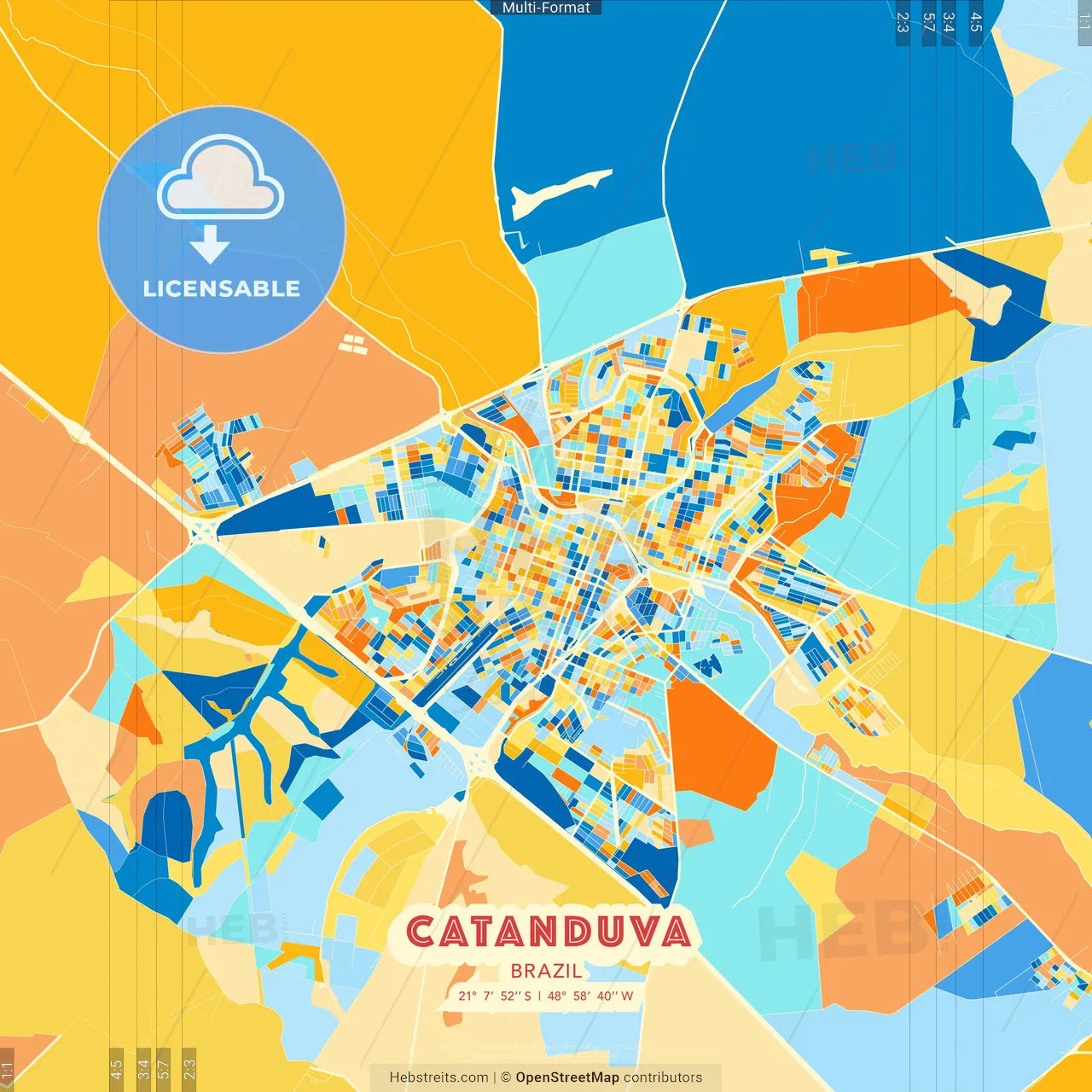 Catanduva, Brazil blue and orange vector art map template