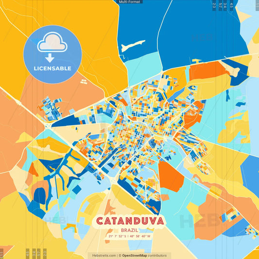 Catanduva, Brazil blue and orange vector art map template