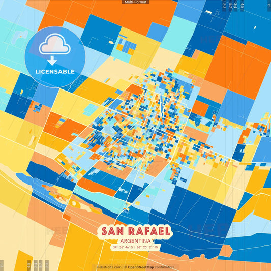San Rafael, Argentina blue and orange vector art map template