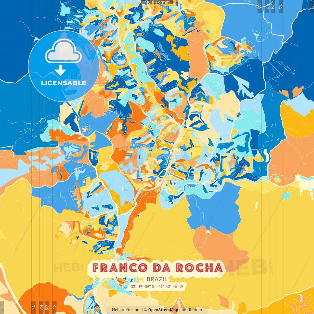 Franco da Rocha, Brazil blue and orange vector art map template