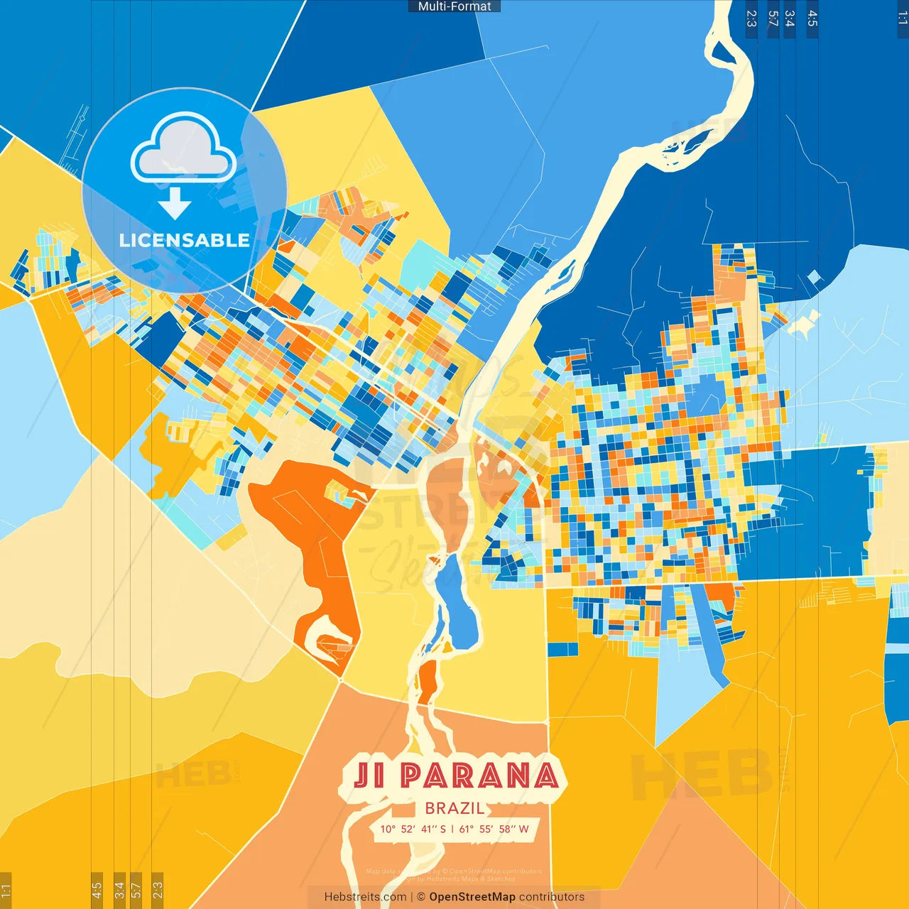 Ji Parana, Brazil blue and orange vector art map template
