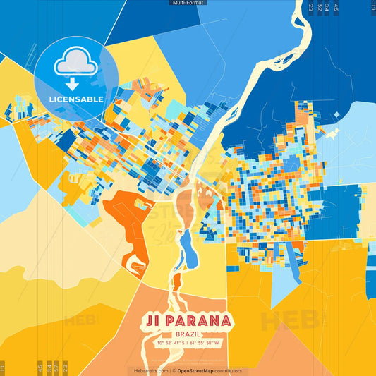 Ji Parana, Brazil blue and orange vector art map template
