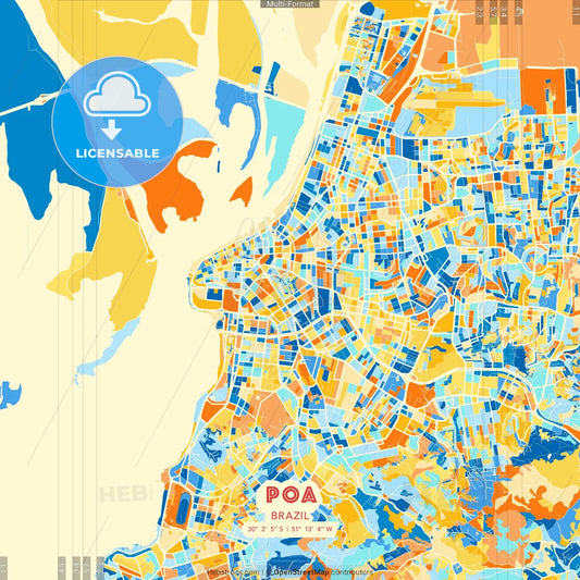 Poa, Brazil blue and orange vector art map template