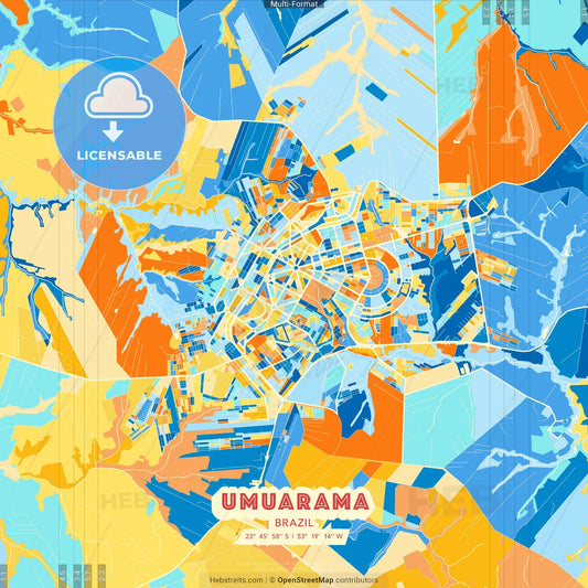 Umuarama, Brazil blue and orange vector art map template