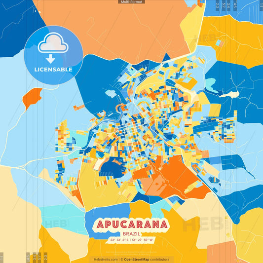 Apucarana, Brazil blue and orange vector art map template