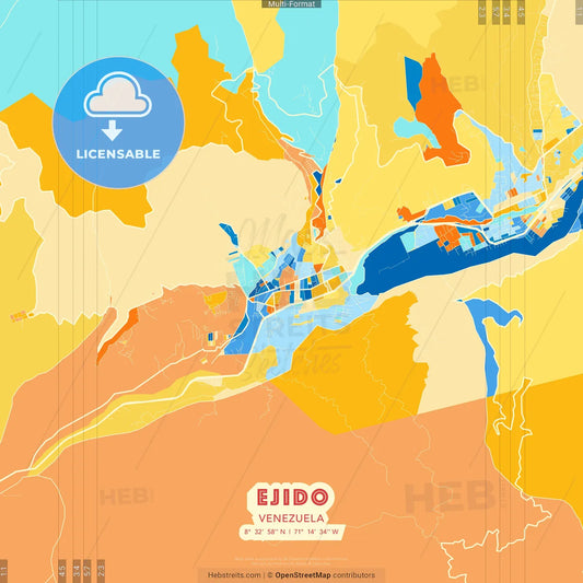 Ejido, Venezuela blue and orange vector art map template