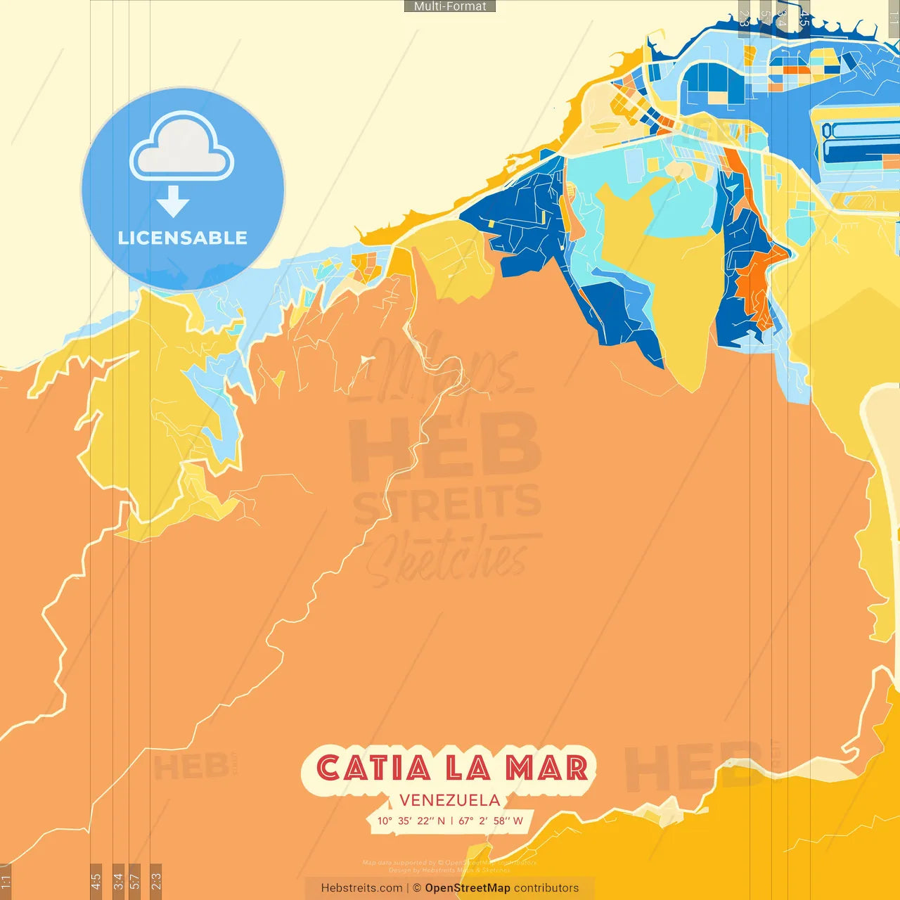 Catia La Mar, Venezuela blue and orange vector art map template